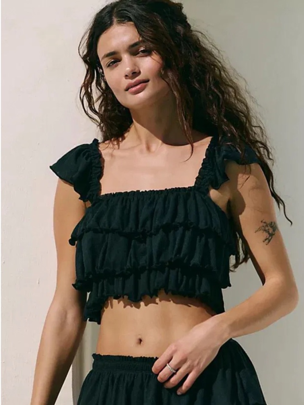 NWOT Free People Free-est Mila Black Ruffle Crop Top